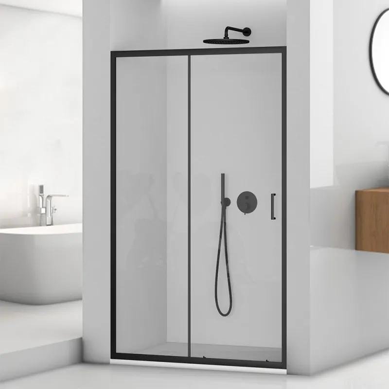 Porta doccia nicchia 140 cm nero opaco con vetro scorrevole   Tay