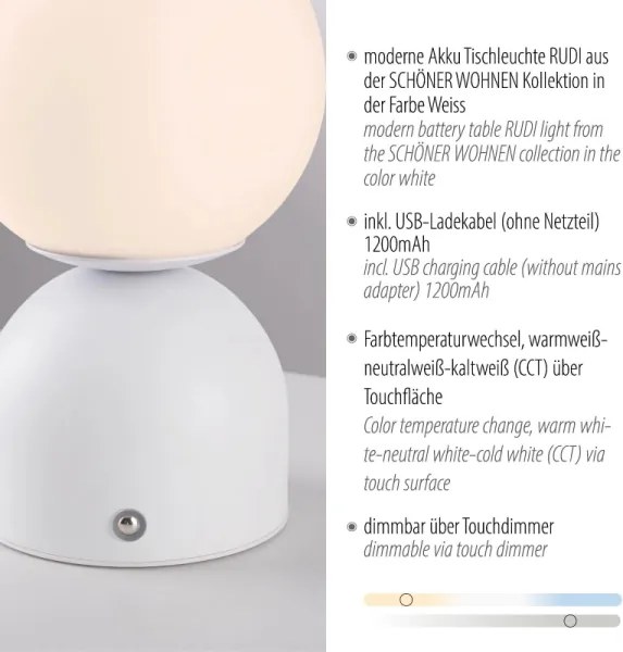 Schöner Wohnen 19218-16 - Lampada da tavolo LED dimmerabile RUDI LED/1,2W/5V bianca