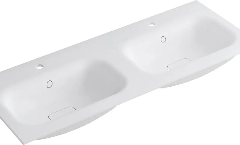 Lavabo a incasso rettangolare doppia vasca L 120.5 x H 15 x P 46 cm in resina bianco lucido