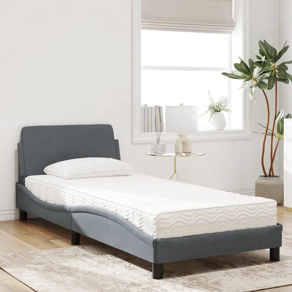 Letto con materasso grigio scuro 90x190 cm in velluto