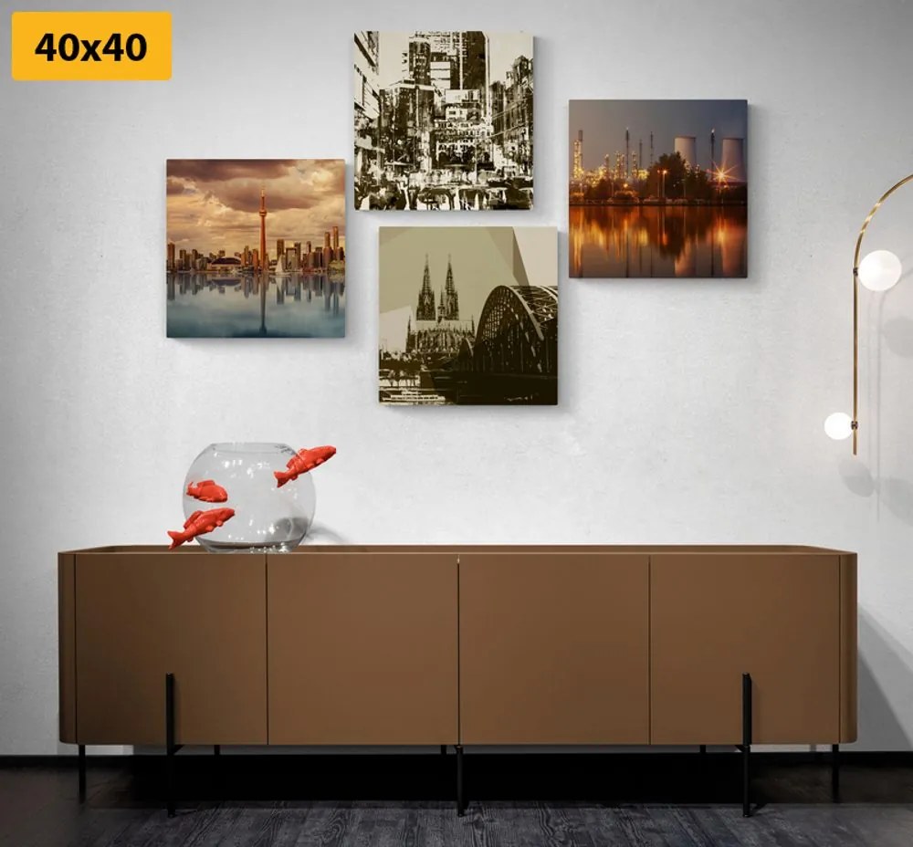 Set di quadri – Città industriale con astrazione
