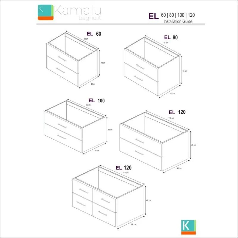 Kamalu - mobile bagno sospeso da 100cm con lavabo incasso in ceramica el-100b