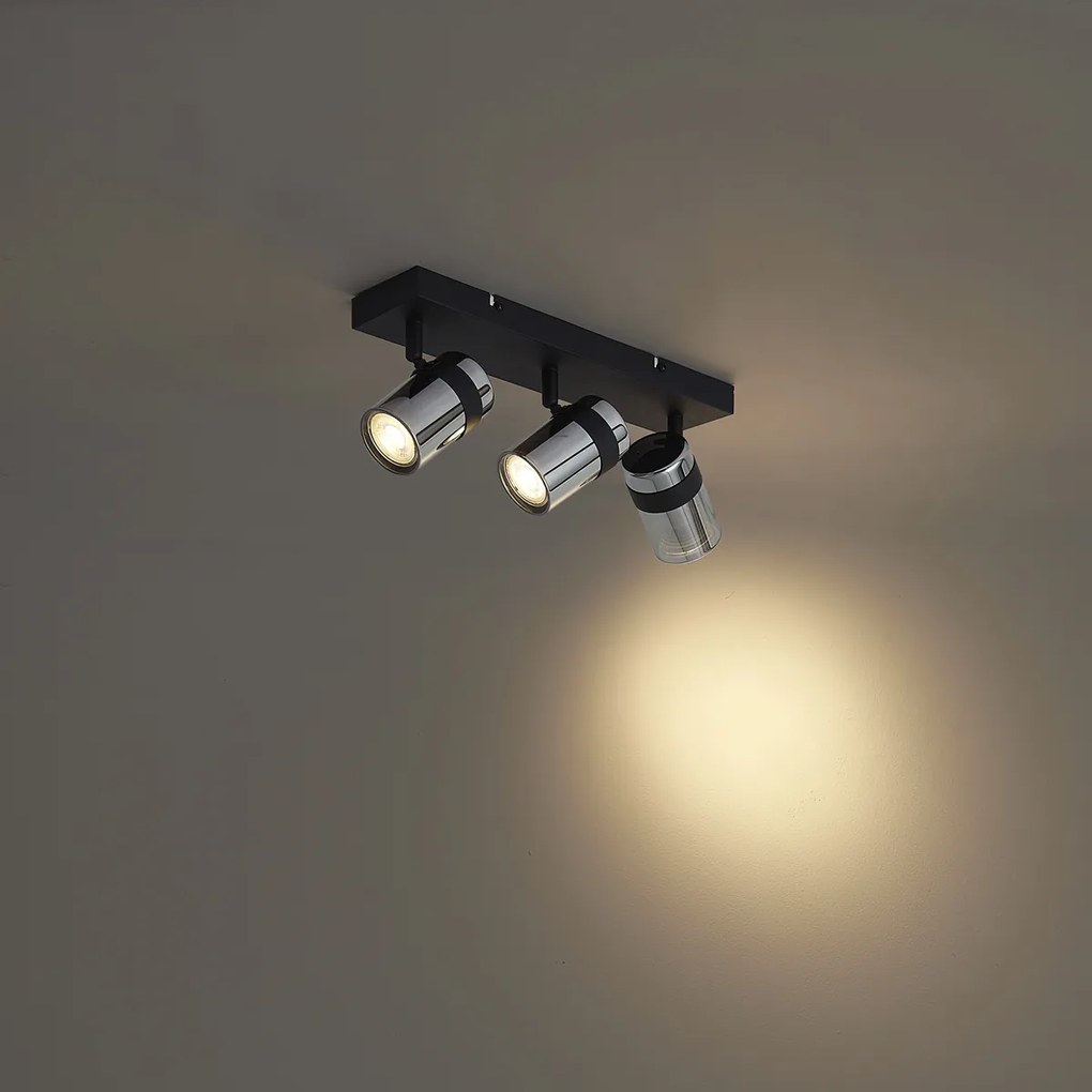 Faretto da soffitto nero con vetro fumé 3 luci orientabile e inclinabile - Gianni