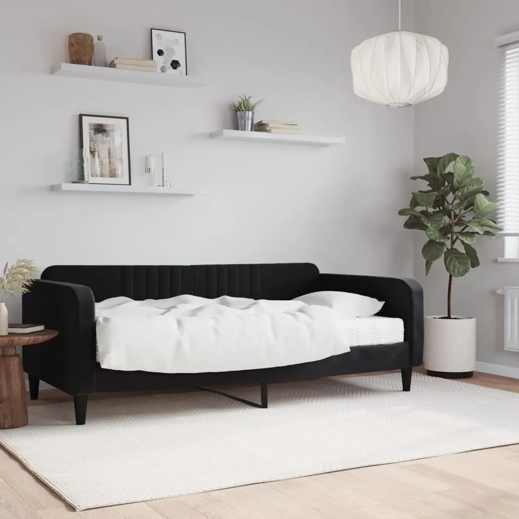 Divano Letto Con Materasso Nero 90x190 Cm İn Velluto /