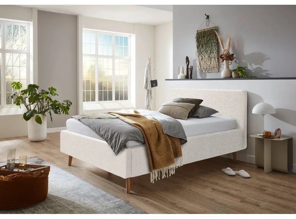 Letto matrimoniale imbottito bianco con contenitore con rete inclusa 140x200 cm Mattis – Meise Möbel
