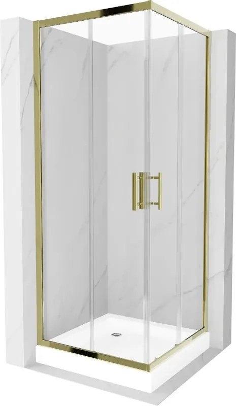 Mexen Rio cabina doccia quadrata 80 x 80 cm, trasparente, oro + piatto doccia Rio, bianco - 860-080-080-50-00-4510