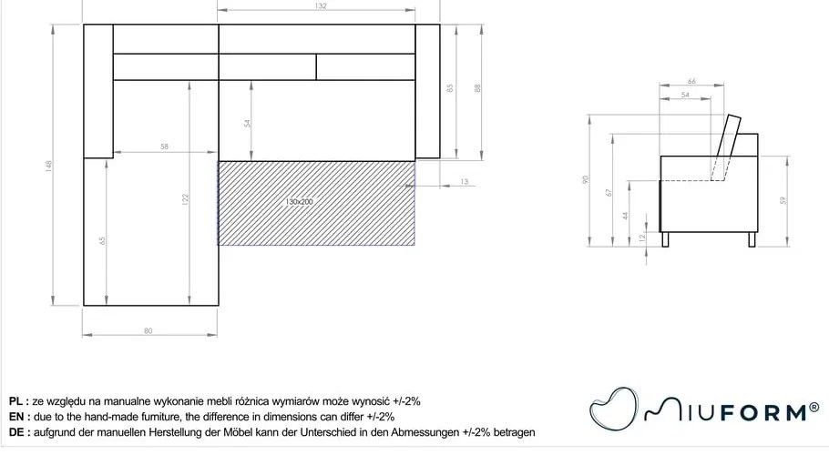 Divano letto angolare in velluto blu scuro, angolo sinistro Stylish Stan - Miuform