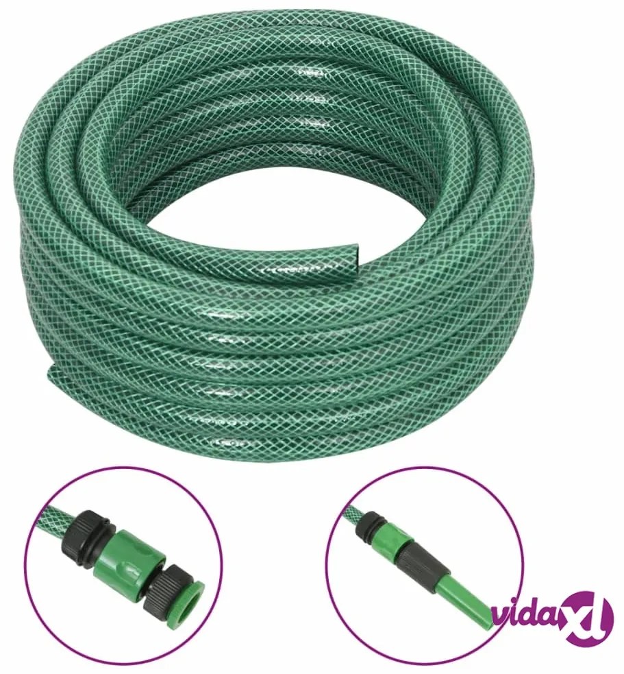 vidaXL Set Tubo da Giardino con Raccordi Verde 0,6" 30 m in PVC