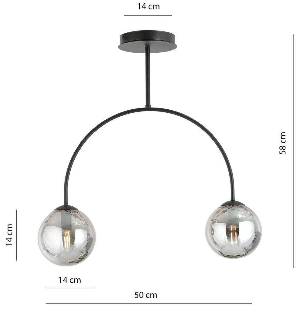 Plafoniera Moderna Archi 2 Luci In Acciaio Nero E Vetro Fumè