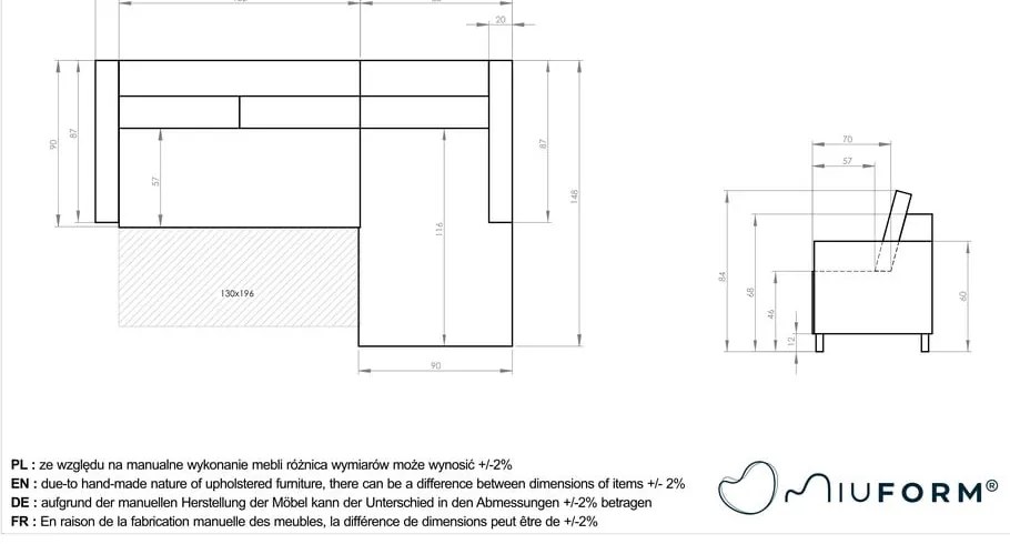 Divano letto in velluto a coste arancio-marrone (angolo destro) Lofty Lilly - Miuform