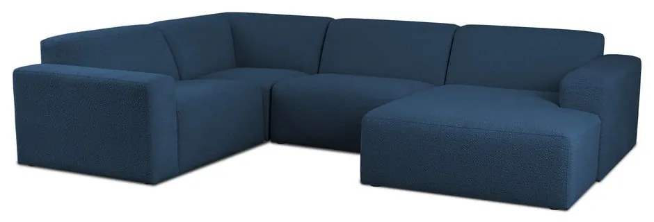 Divano angolare blu scuro in tessuto bouclé (a U) Roxy - Scandic