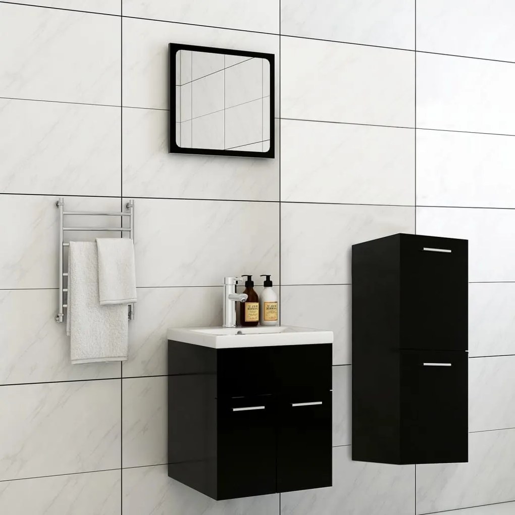 Set Mobili Da Bagno Nero İn Legno Multistrato /
