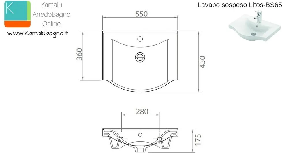 Lavandino 55cm sospeso bagno Litos-BS55 - KAMALU