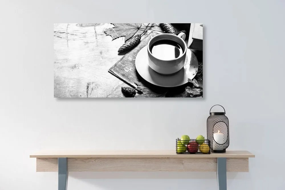 Stampa su tela – Tazza di caffè in autunno in bianco e nero