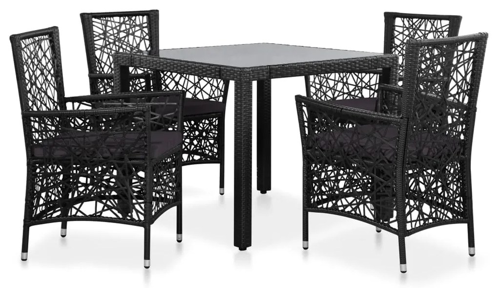 Set da Pranzo da Giardino 5 pz in Polyrattan Nero