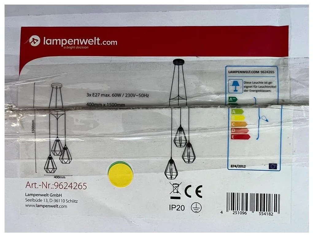 Lampenwelt - Lampadario a sospensione con filo ELDA 3xE27/60W/230V