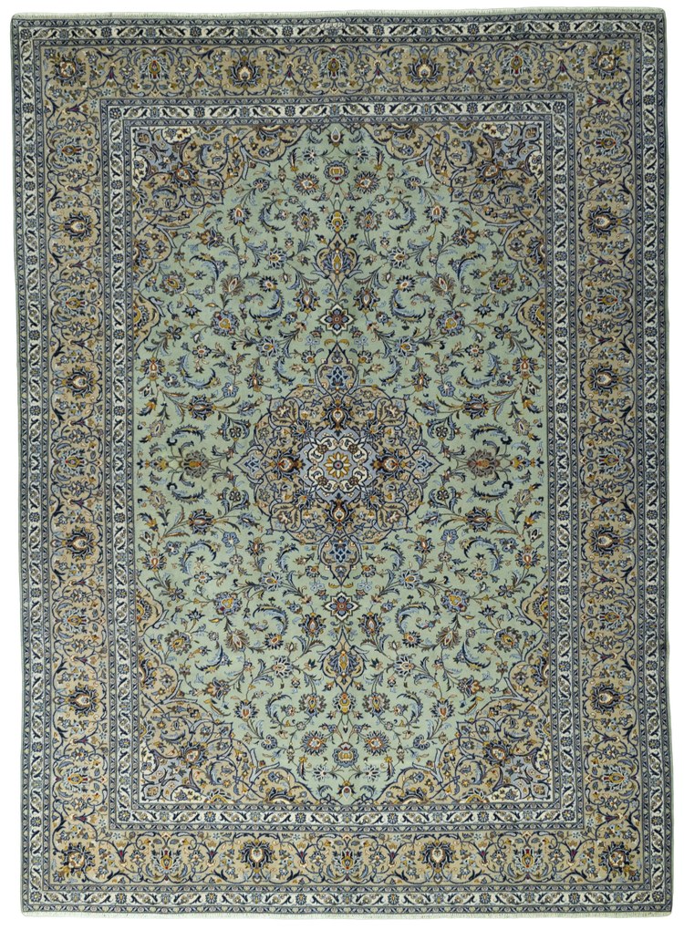 Kashan Tappeto 410x300 Verde (Iran) Annodato A Mano