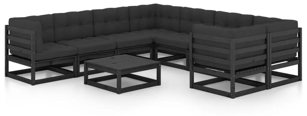 Set divani da giardino 9 pz con cuscini massello di pino nero
