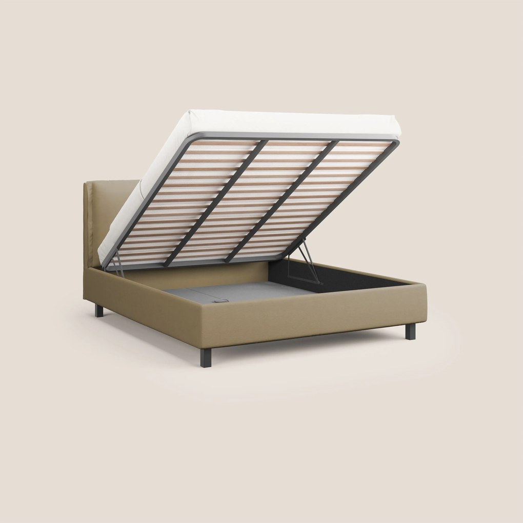 Emma letto contenitore con cuscini mobili in microfibra smacchiabile T11 beige