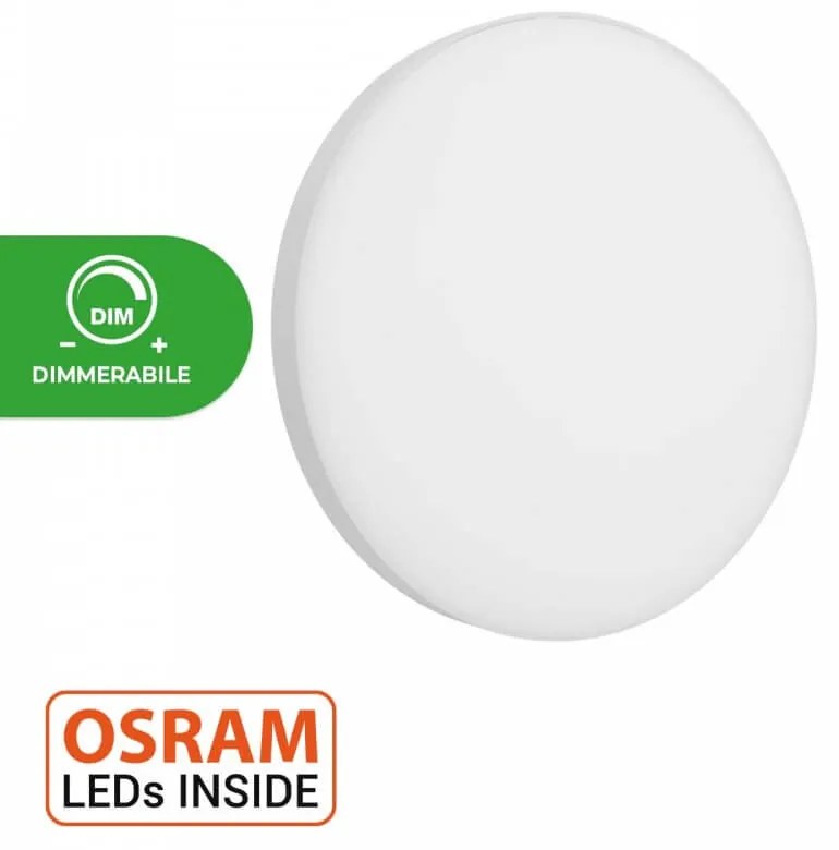 Plafoniera LED 24W Rotonda Ø230mm, IP54 Bianco Slim Dimmerabile Colore  Bianco Naturale 4.000K