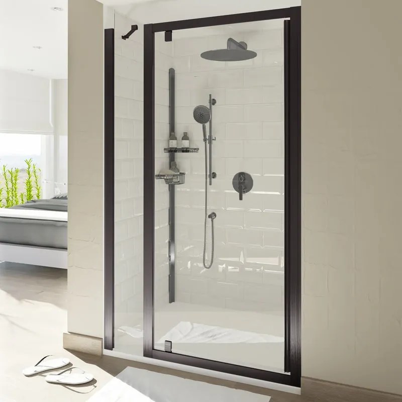 Fisso in linea Style L 200 cm x H 200 cm per nicchia in vetro trasparente SP. 8 mm, profilo nero, serie Style