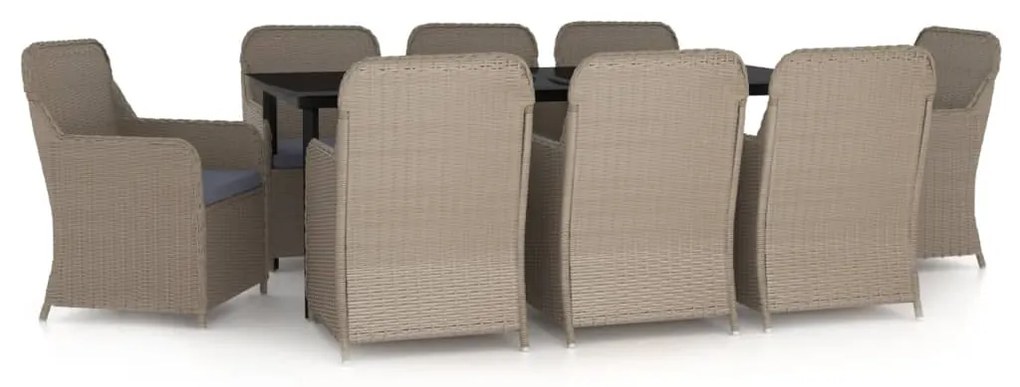 Set mobili da pranzo da giardino 9 pz con cuscini marrone