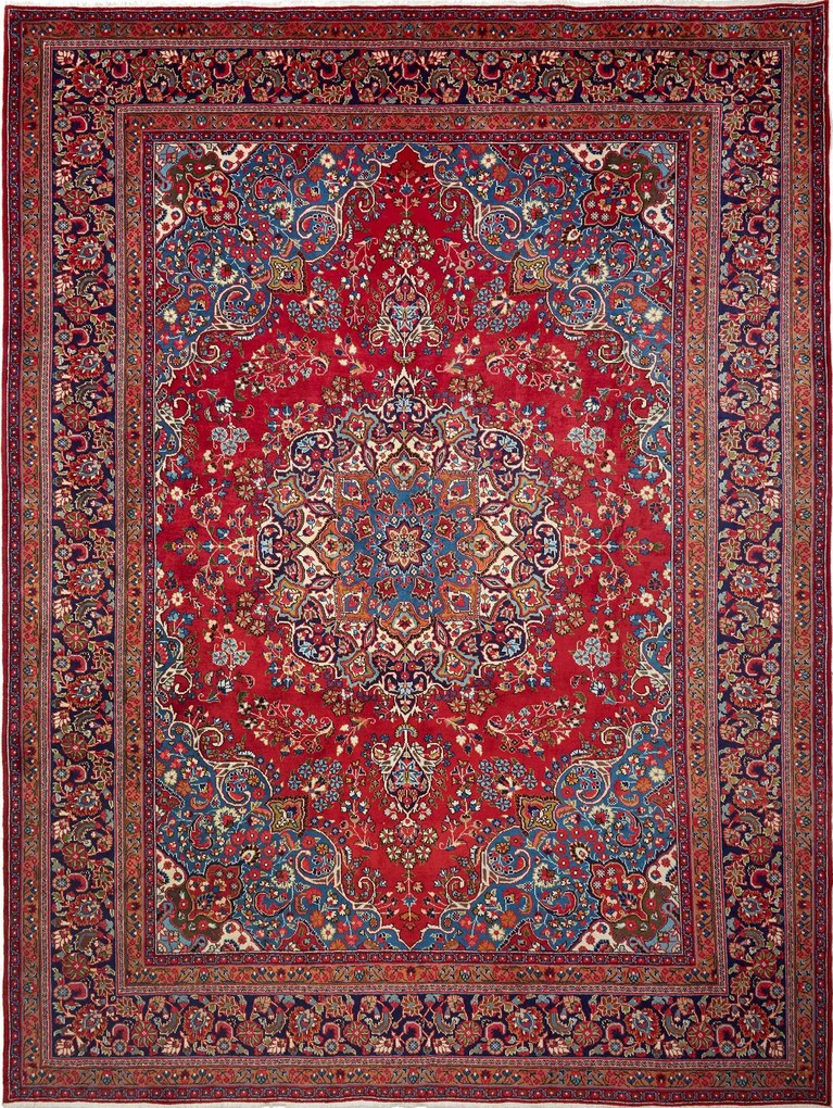 Mashad Tappeto 390x300 Rosso (Iran) Annodato A Mano