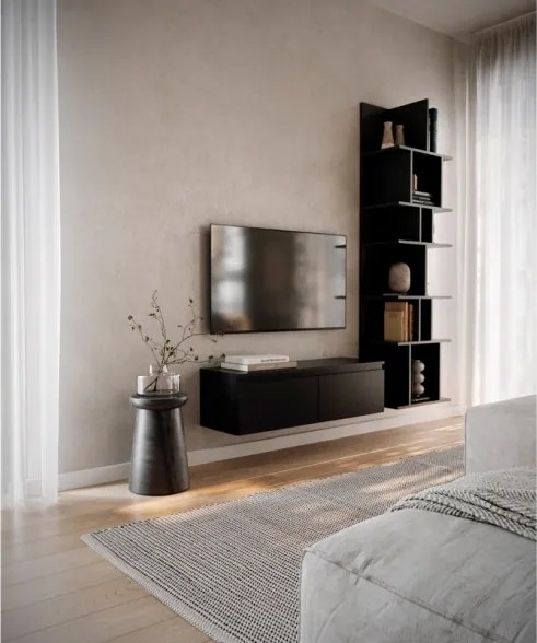 Mobile TV Sospeso 100 cm 2 Ante A Ribalta Nero Opaco Lume