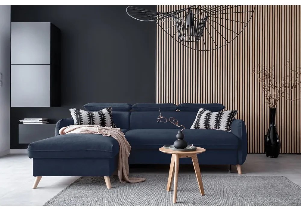 Divano letto angolare in velluto blu scuro (angolo sinistro) Sweet Harmony - Miuform
