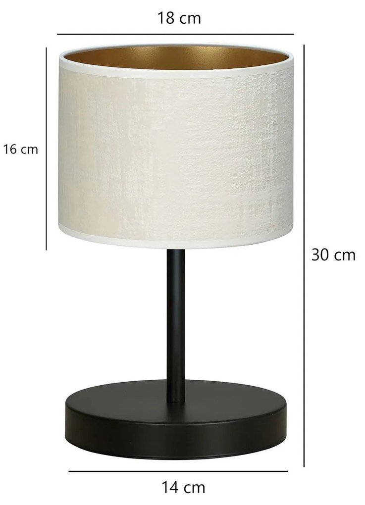 Lampada Da Tavolo 1 Luce Ganesha In Acciaio Nero E Paralume In Tessuto Beige