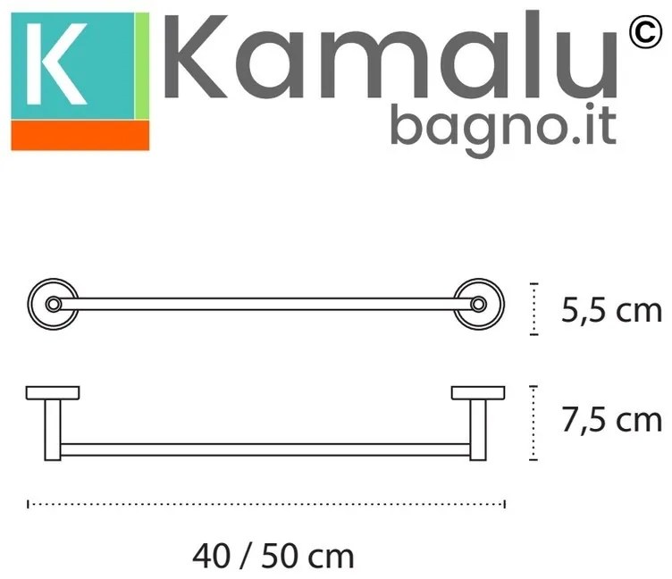 Kamalu - Portasalvietta barra 50 cm in acciaio inox e dettagli in abs nero | NICO-N