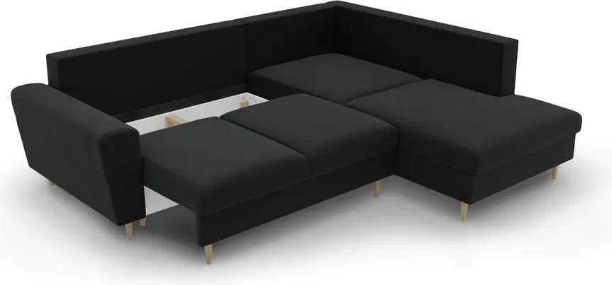 Divano angolare nero allungabile e con contenitore (con penisola a destra/a L) con rivestimento in velluto Kyoto – Cosmopolitan Design