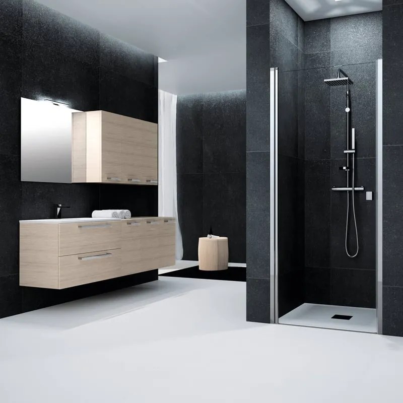 Porta doccia battente Glam L 91 x H 201.7cm, Sp. 6 mm in vetro vetro senza finitura / trasparente profilo cromo