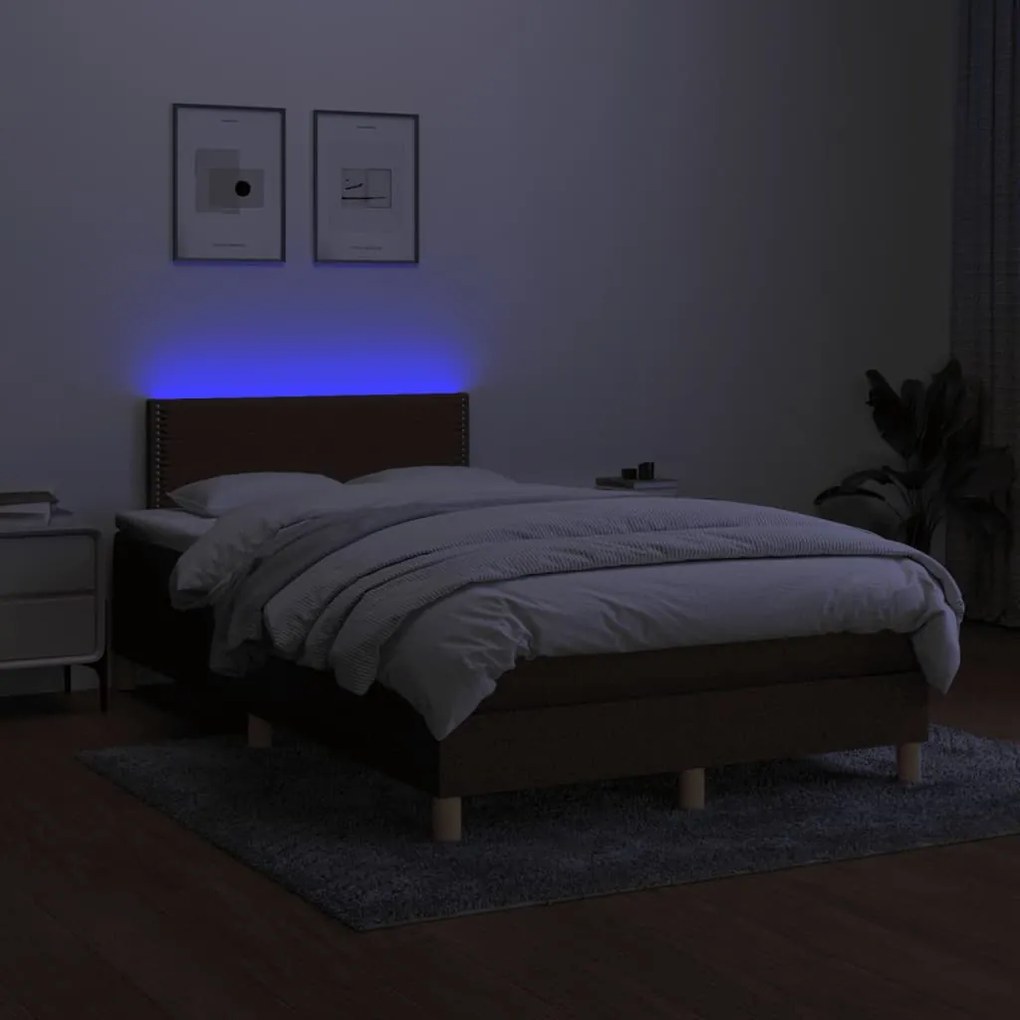 Letto a molle materasso e led marronescuro 120x190cm in tessuto