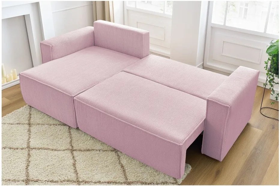 Divano letto a coste rosa ad angolo variabile Nihad - Bobochic Paris