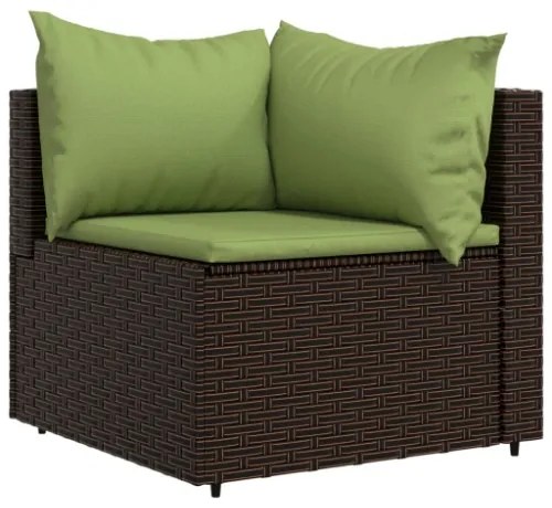 Set Mobili da Giardino 3 pz con Cuscini in Polyrattan Marrone