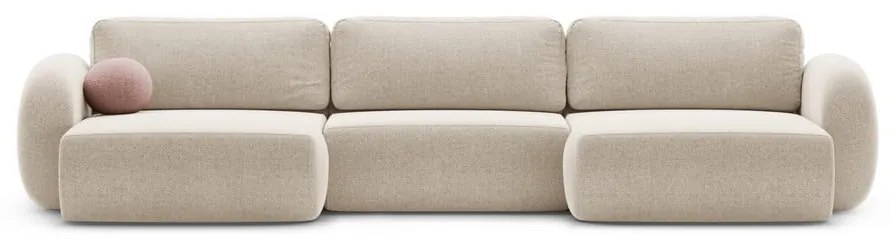 Divano angolare beige allungabile/con contenitore (a U) con rivestimento in ciniglia Tonale – Cosmopolitan Design