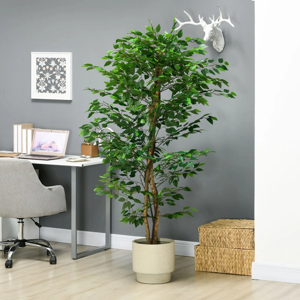 Pianta Artificiale di Ficus con Vaso per Interni ed Esterni 180 cm Verde...