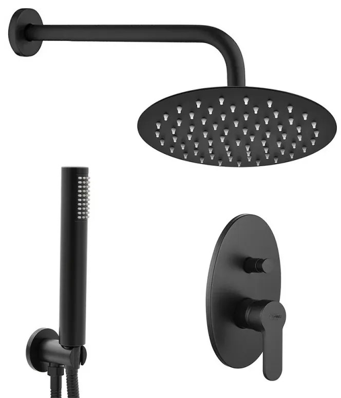 Set doccia incasso Paco nero opaco con soffione 25 cm e kit doccino