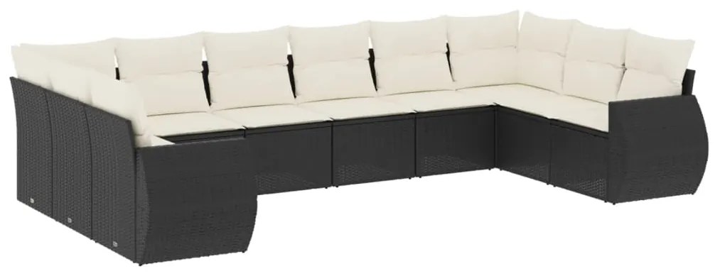 Set divani da giardino 10pz con cuscini in polyrattan nero