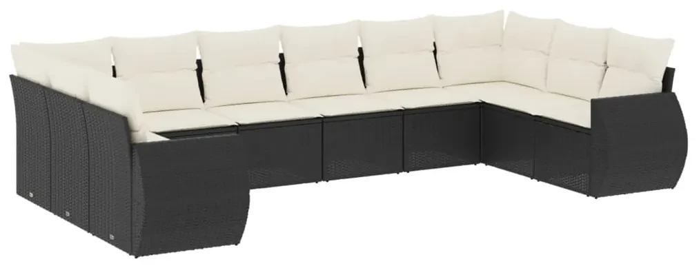 Set divani da giardino 10pz con cuscini in polyrattan nero