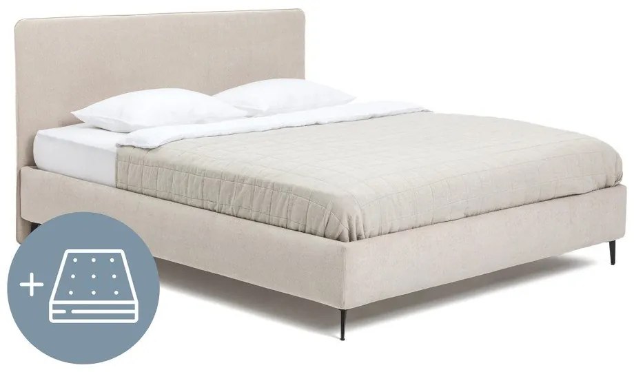 Letto matrimoniale imbottito beige con materasso incluso/con rete inclusa 180x200 cm Noira Slim – Bonami Selection