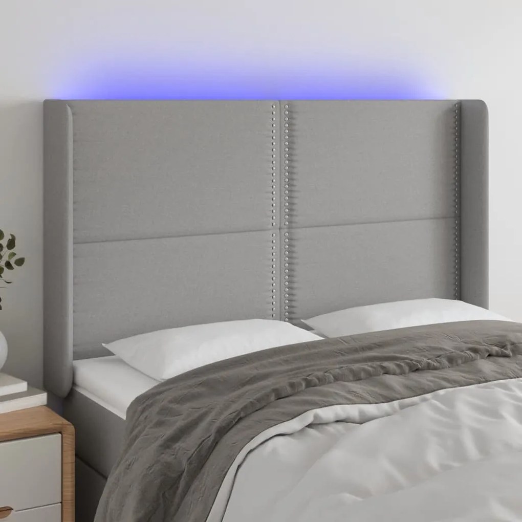 Testiera A Led Grigio Chiaro 147x16x118/128 Cm İn Tessuto /