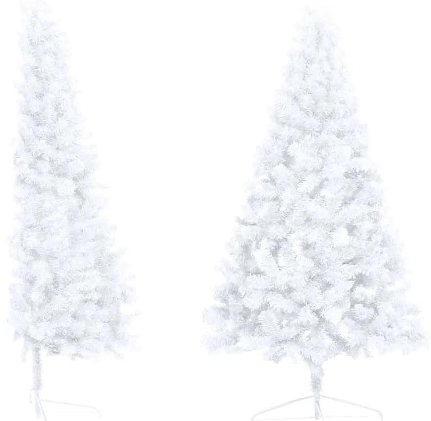 Albero di Natale a Metà Preilluminato con Palline Bianco 150 cm