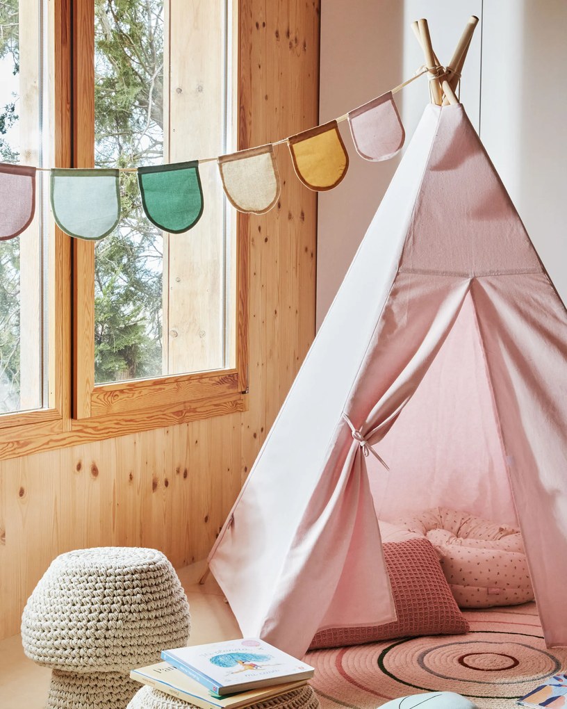 Kave Home - Tipi Darlyn 100% cotone rosa e gambe in legno massello di pino