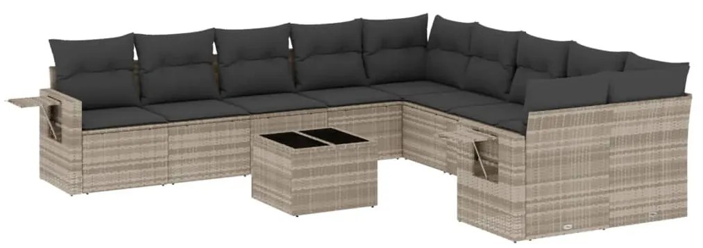 Set divani da giardino 11 pz con cuscini in polyrattan grigio