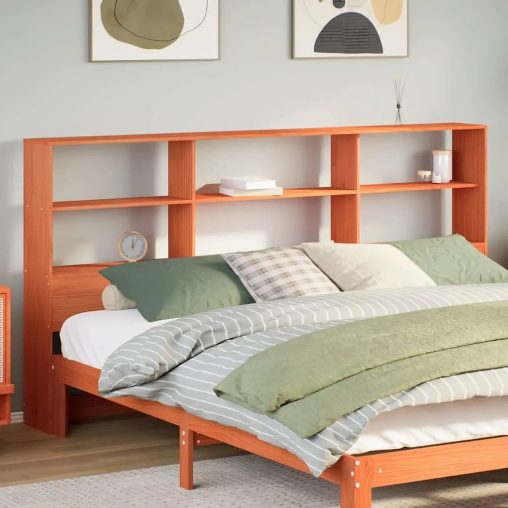Testiera Con Ripiani Marrone Cera 180 Cm İn Legno Di Pino /