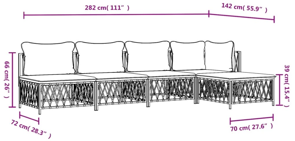 Set Salotto da Giardino 5 pz con Cuscini in Acciaio Antracite