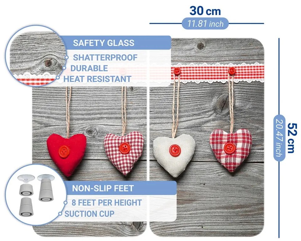 Set di 2 coperchi in vetro per stufa Heart, 52 x 30 cm Hearts - Wenko
