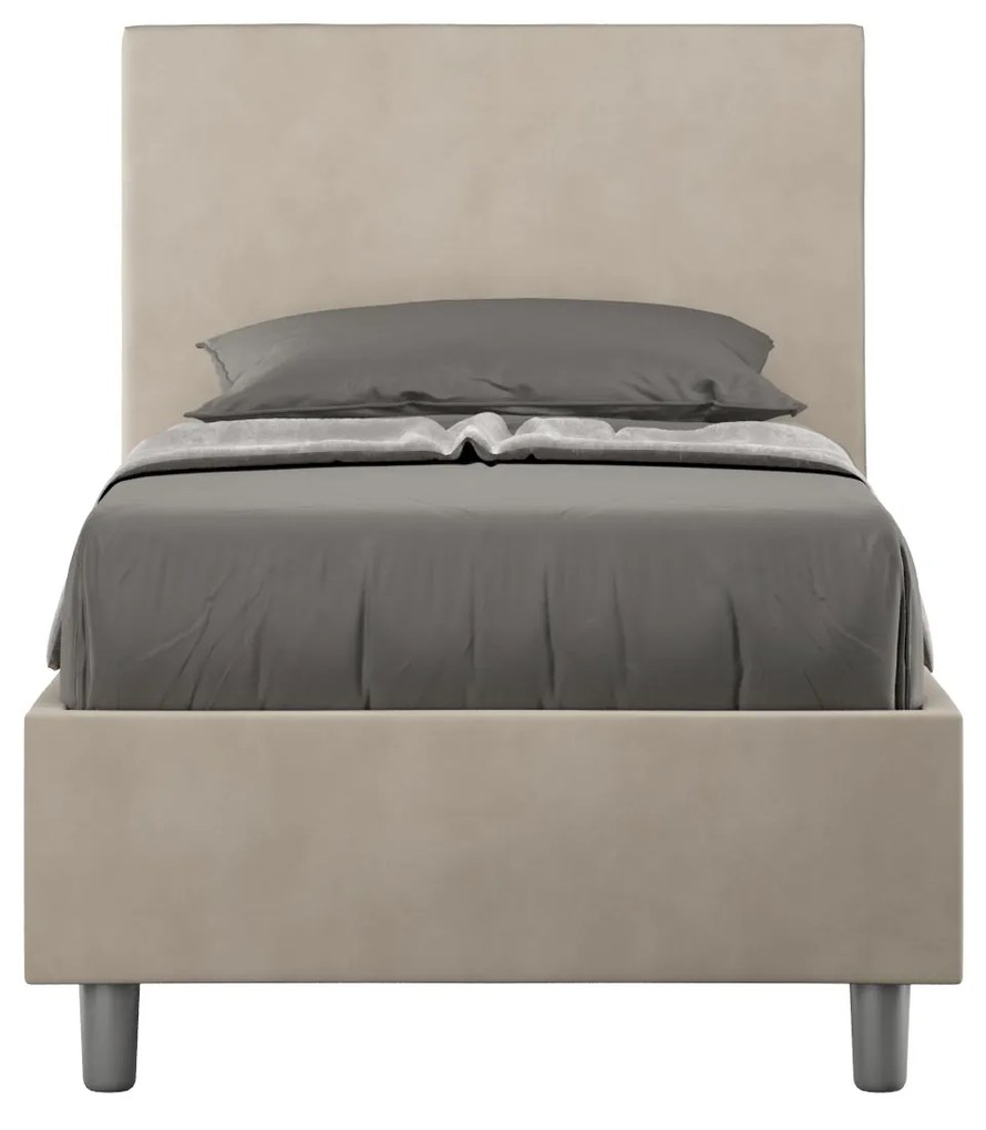 Letto singolo imbottito 80x200 microfibra Adele senza rete, con rete e contenitore, Sabbia / Con Rete